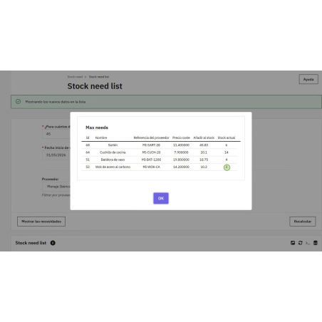 module de calcul des besoins en stock