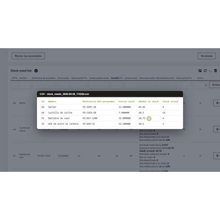 module de calcul des besoins en stock