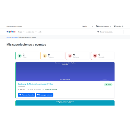 Module événementiel - Cours, ateliers, billetterie, shopping en direct