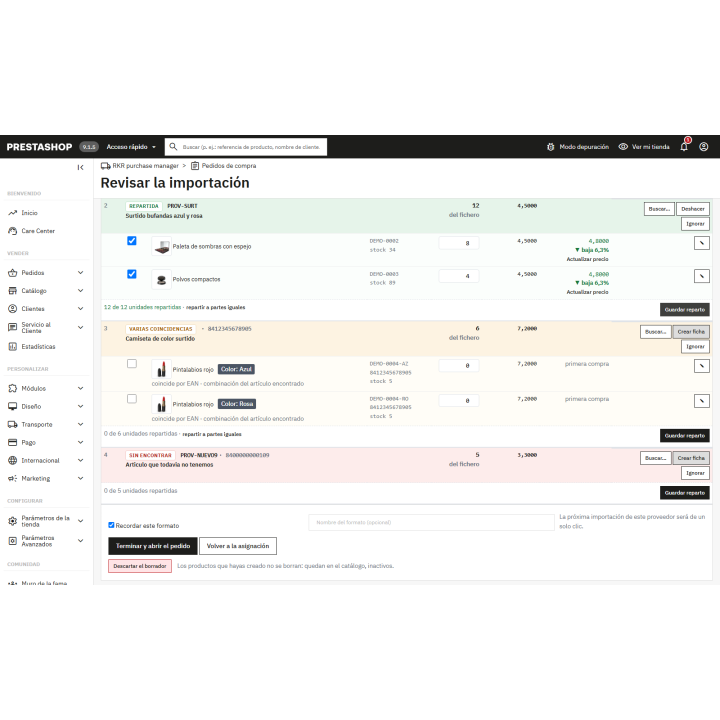 Purchasing for PrestaShop: orders, price lists, real cost