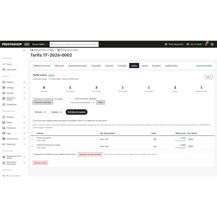 Purchasing for PrestaShop: orders, price lists, real cost