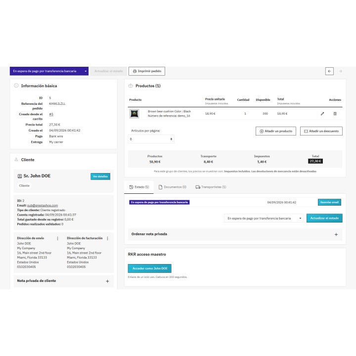 RKR Acceso maestro: entra en la cuenta del cliente en PrestaShop