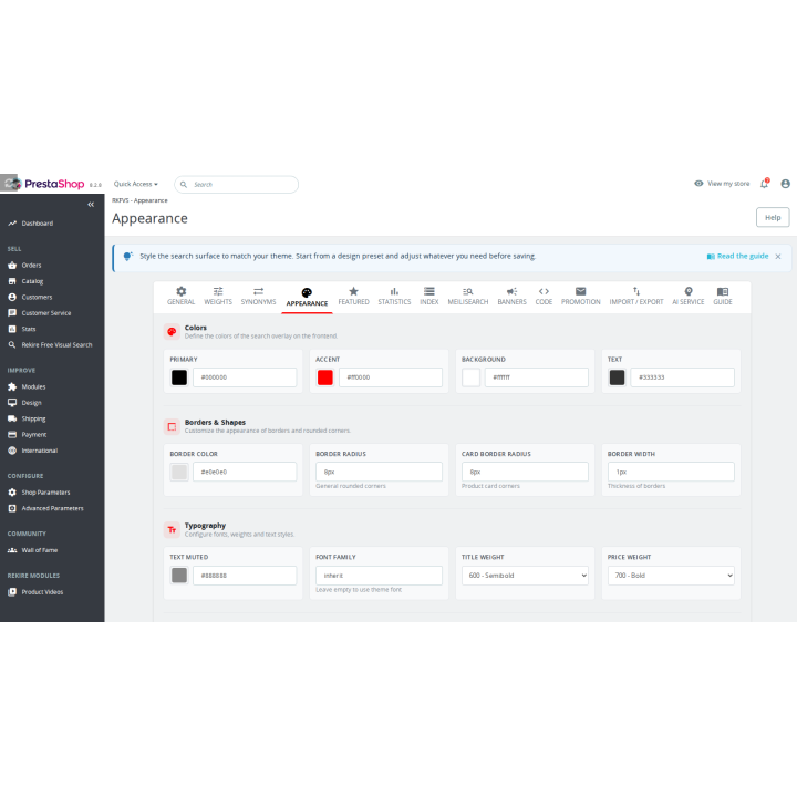 Buscador PrestaShop a pantalla completa, sin cuotas
