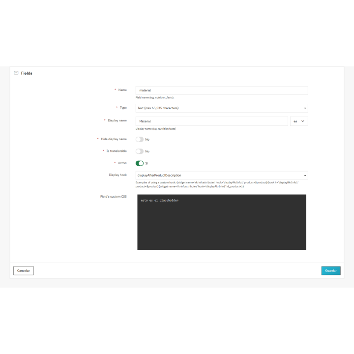 Campi aggiuntivi nei prodotti e nelle combinazioni di PrestaShop