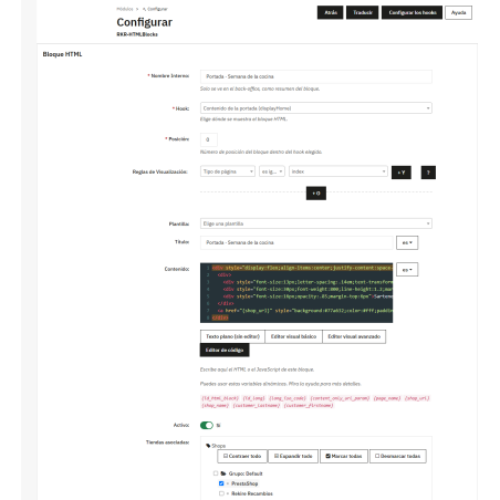 Modulo a blocchi HTML o JavaScript in qualsiasi punto del negozio