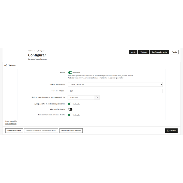 Module de série de factures pour PrestaShop