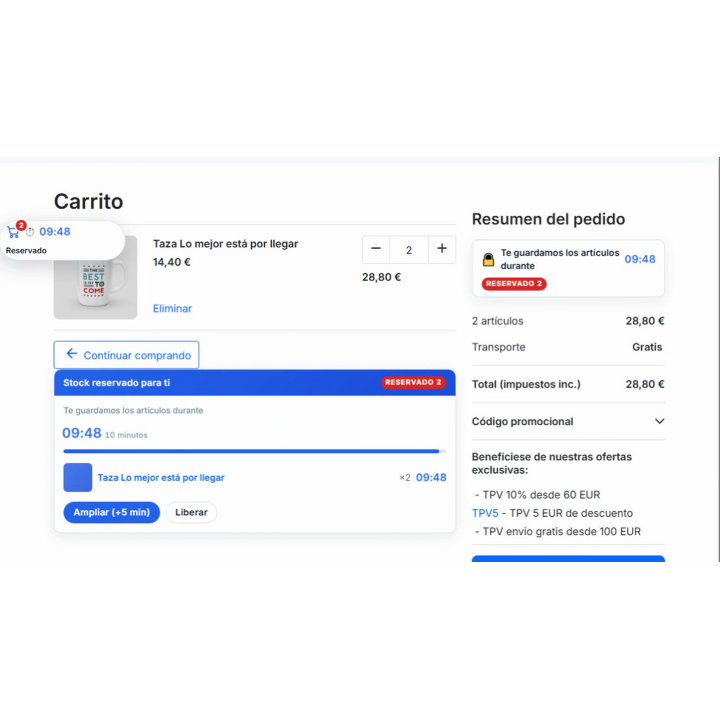 Reserva de estoque no carrinho de compras para PrestaShop
