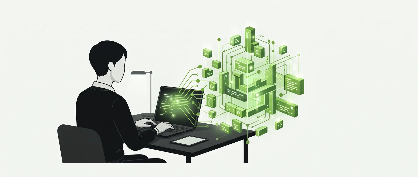 Desarrollador de Rekire dirigiendo a la inteligencia artificial que construye los módulos de código