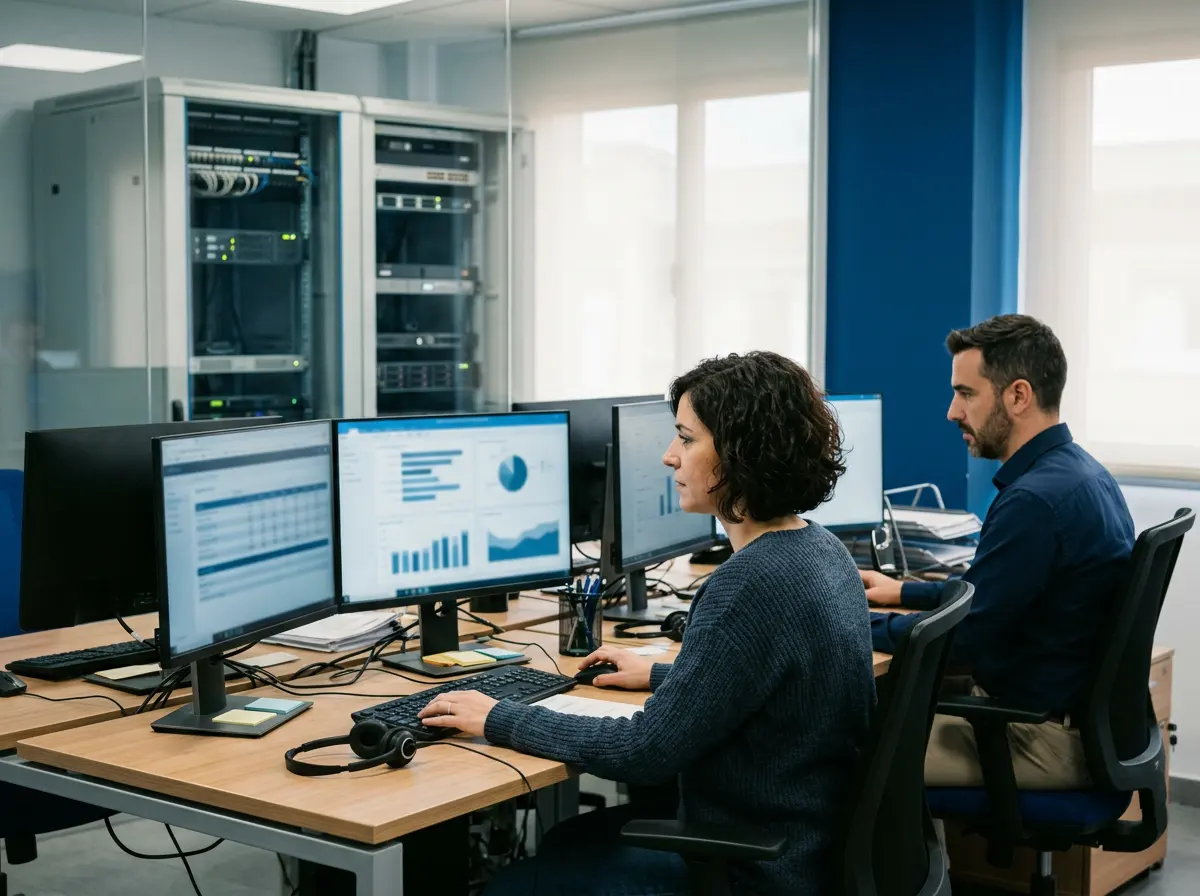 Oficina de un operador de telefonía revisando la facturación